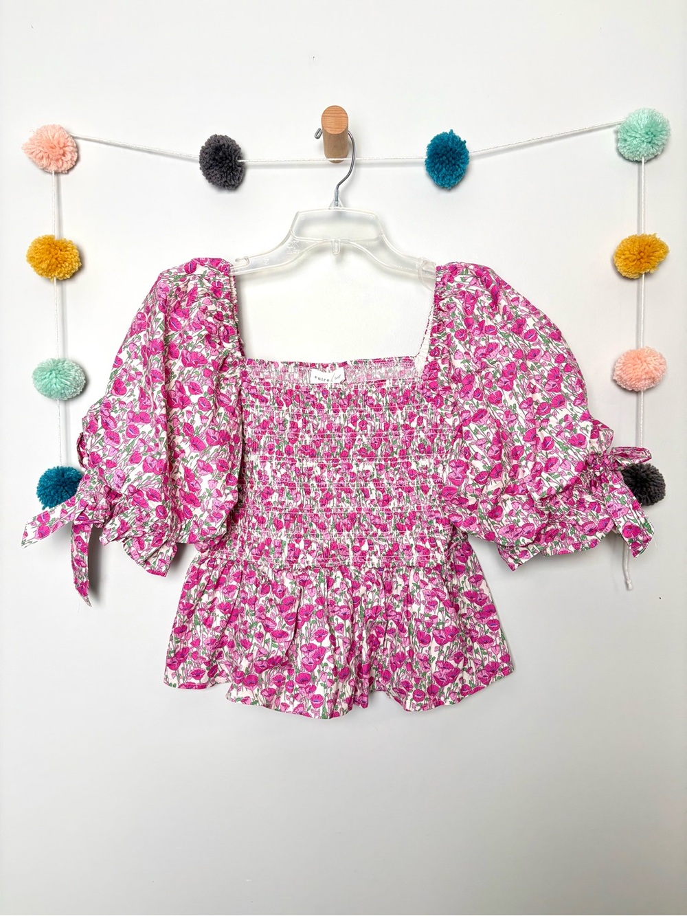 Entro Ditsy Pink Tie Sleeve Floral Blouse